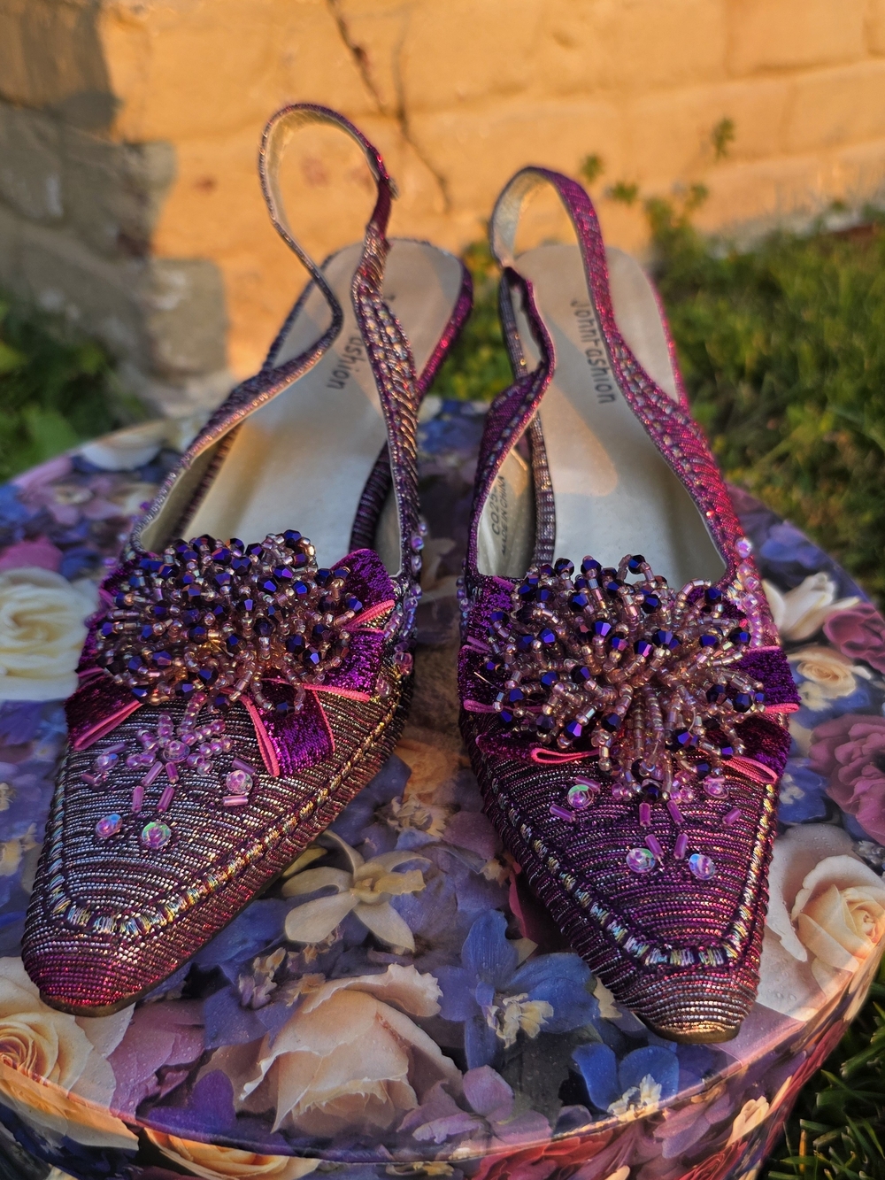Embellished Purple Slingback Mules - Women's Dress Shoes